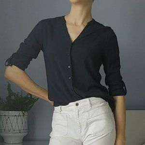 Navy Blue Blousy Button Down Shirt Sz S